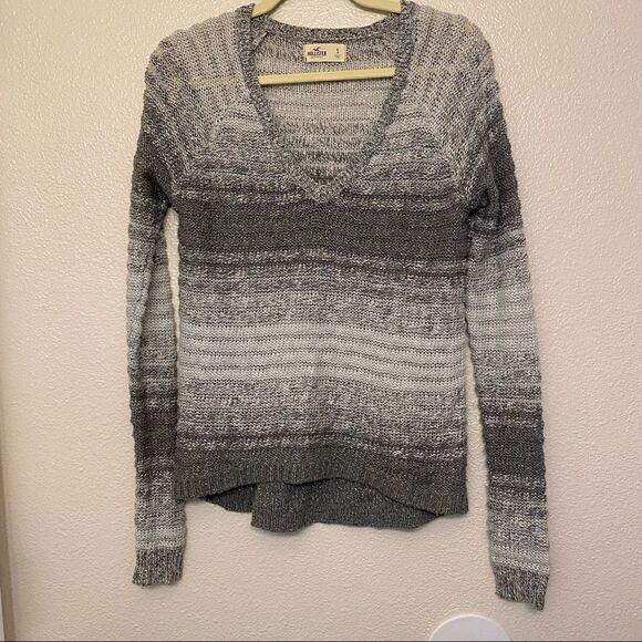 Hollister Gray Metallic Stripe V Neck Sweater lightweight open knit Y2K S - Picture 8 of 10